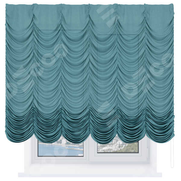 Французская штора «Кортин», лён бирюза