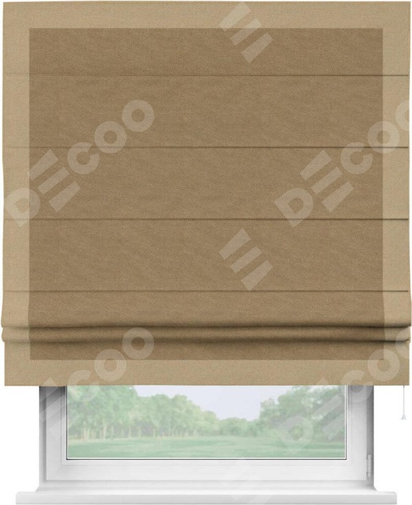 Римская штора «Кортин» с кантом Чесс, для проема, ткань лён димаут, коричневый