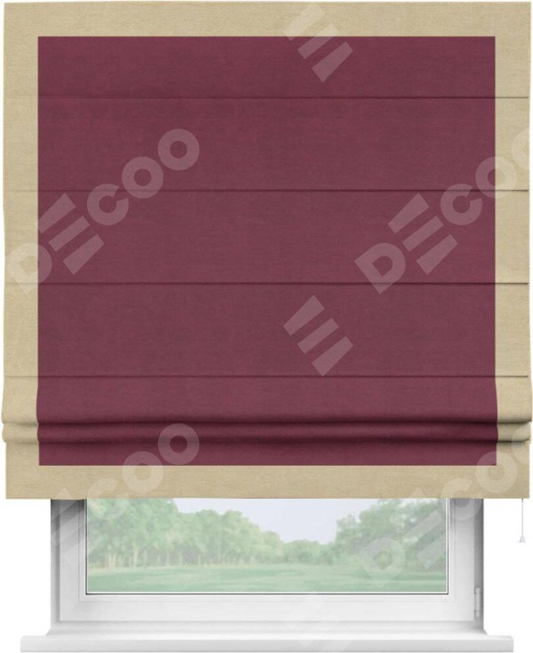 Римская штора «Кортин» с кантом Чесс, для проема, ткань вельвет бордовый