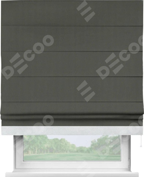 Римская штора «Кортин» для проема, блэкаут однотонный дымчато-серый с кантом Джестер