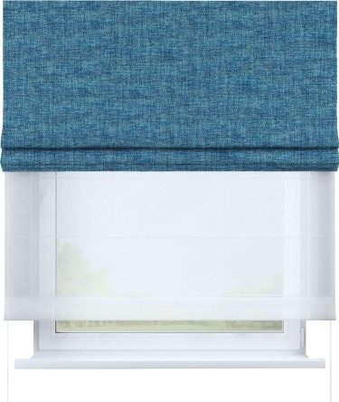 Римская штора «Кортин», рогожка димаут лазурно-синий, день-ночь