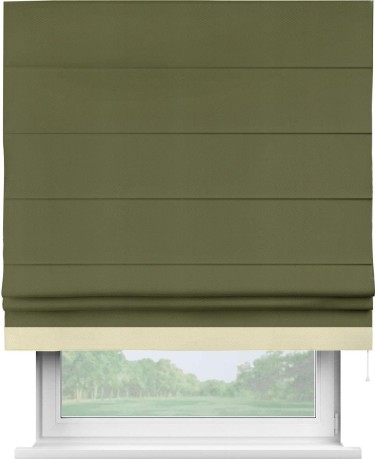 Римская штора «Кортин» с кантом Джестер, для проема, ткань блэкаут однотонный зелёный