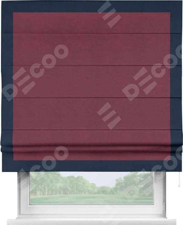 Римская штора «Кортин» с кантом Чесс, для проема, ткань вельвет бордовый