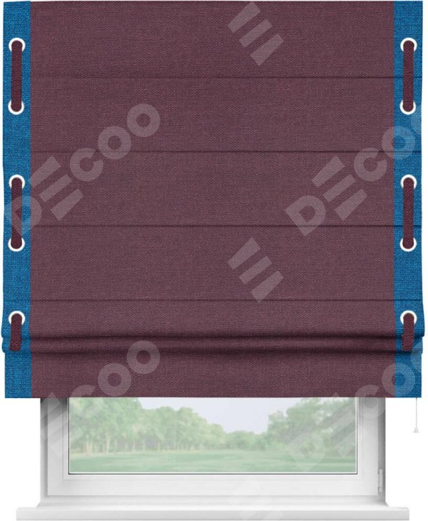 Римская штора «Кортин» с кантом Стрим Дуо (люверсы с пояском), для проема, ткань лён фиолетовый