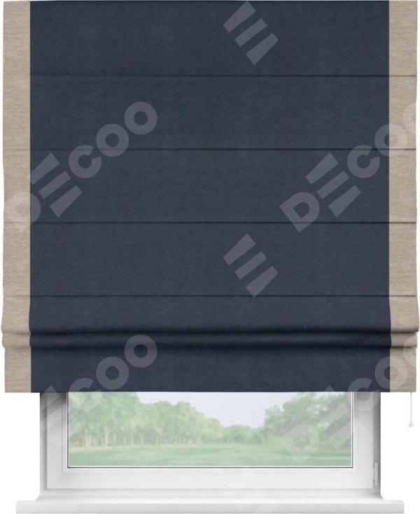 Римская штора «Кортин» с кантом Стрим Дуо, для проема, ткань софт однотонный тёмно-синий