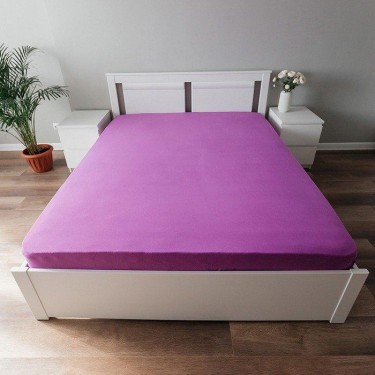 Трикотажная простынь на резинке 140х200х25см, фиолетовый кулирка, 120г/м хл100%