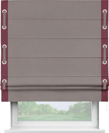 Римская штора «Кортин» с кантом Стрим Дуо (люверсы с пояском), для проема, ткань вельвет темно-бежевый