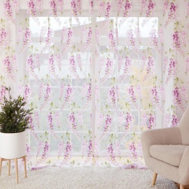 Тюль "Этель"Виноградная лоза (лиловый) б/ утяжелителя, ширина 280 см, высота 270 см