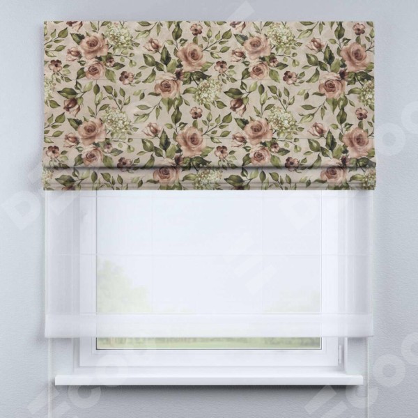 Римская штора «Кортин» день-ночь, ткань «Розы бежевые»