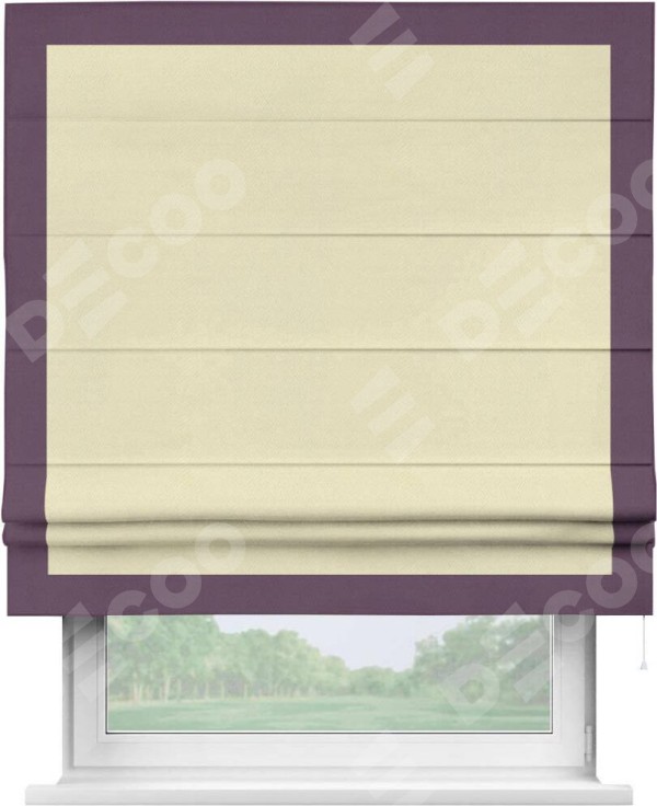 Римская штора «Кортин» с кантом Чесс, для проема, ткань блэкаут однотонный бежевый