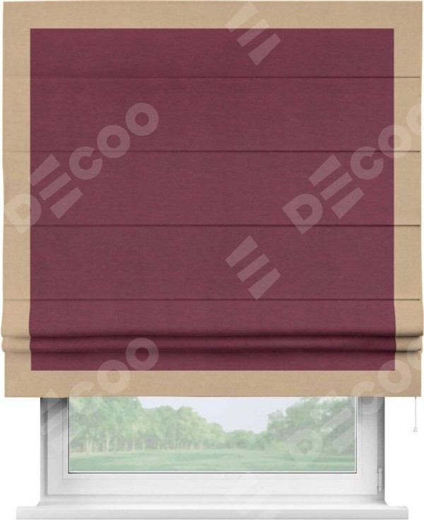 Римская штора «Кортин» с кантом Чесс, для проема, ткань вельвет бордовый