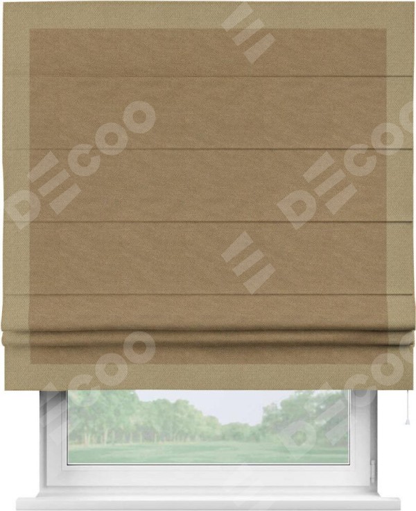 Римская штора «Кортин» с кантом Чесс, для проема, ткань лён димаут, коричневый