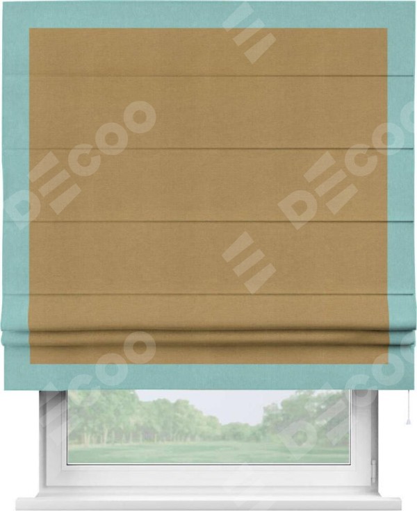 Римская штора «Кортин» с кантом Чесс, для проема, ткань вельвет горчица