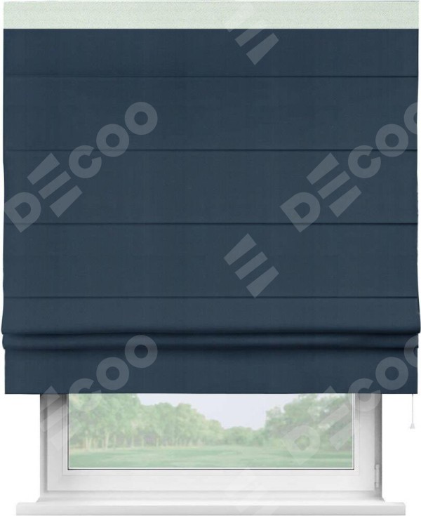 Римская штора «Кортин» с кантом Кинг, для проема, ткань блэкаут однотонный синий