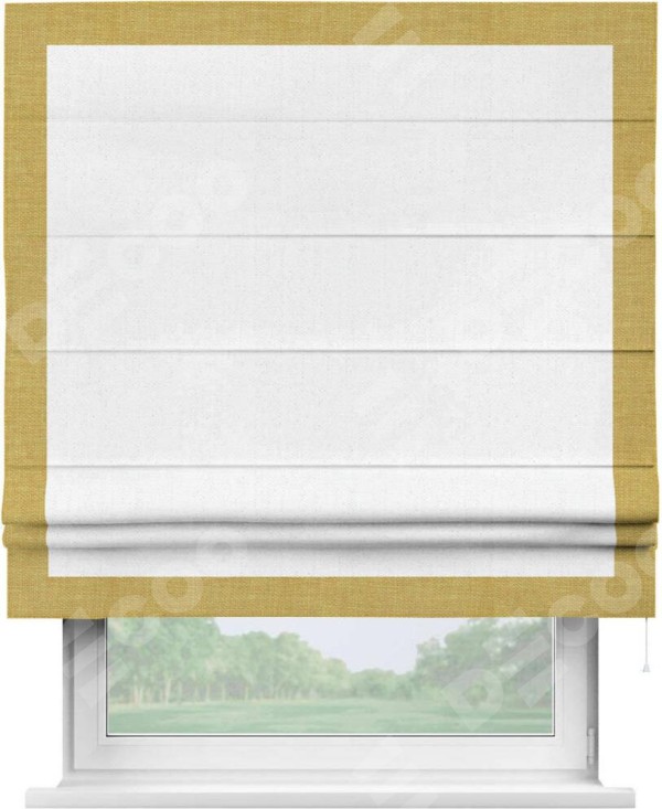 Римская штора «Кортин» с кантом Чесс, для проема, лён белоснежный