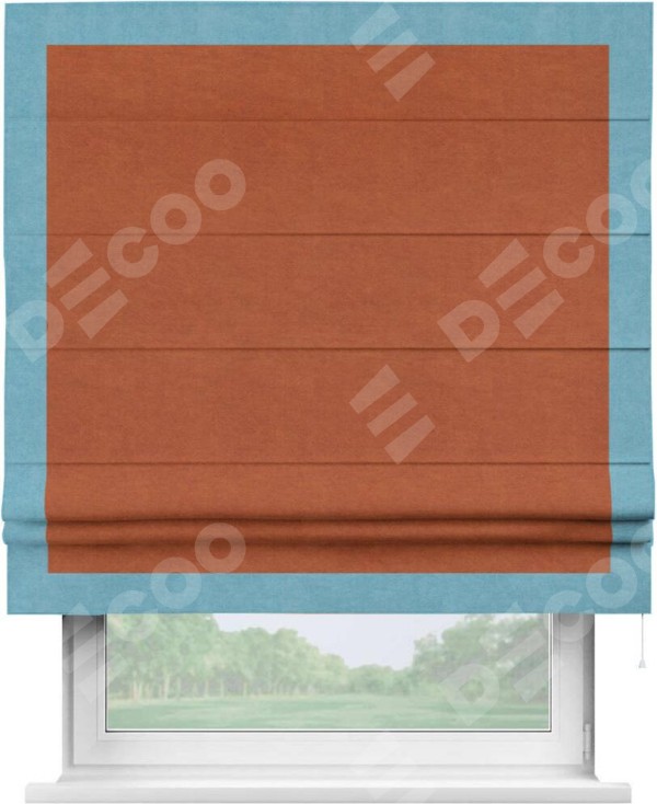 Римская штора «Кортин» с кантом Чесс, для проема, ткань вельвет терракотовый