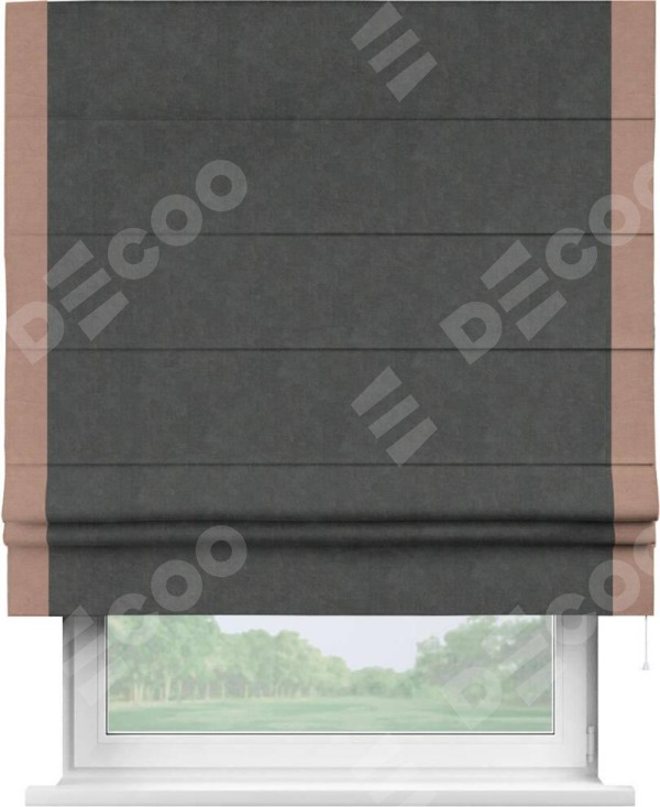 Римская штора «Кортин» с кантом Стрим Дуо, для проема, ткань вельвет цвет тёмно-серый