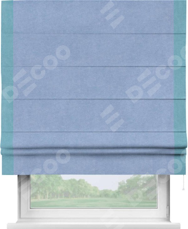Римская штора «Кортин» для проема, вельвет васильковый с кантом Стрим Дуо