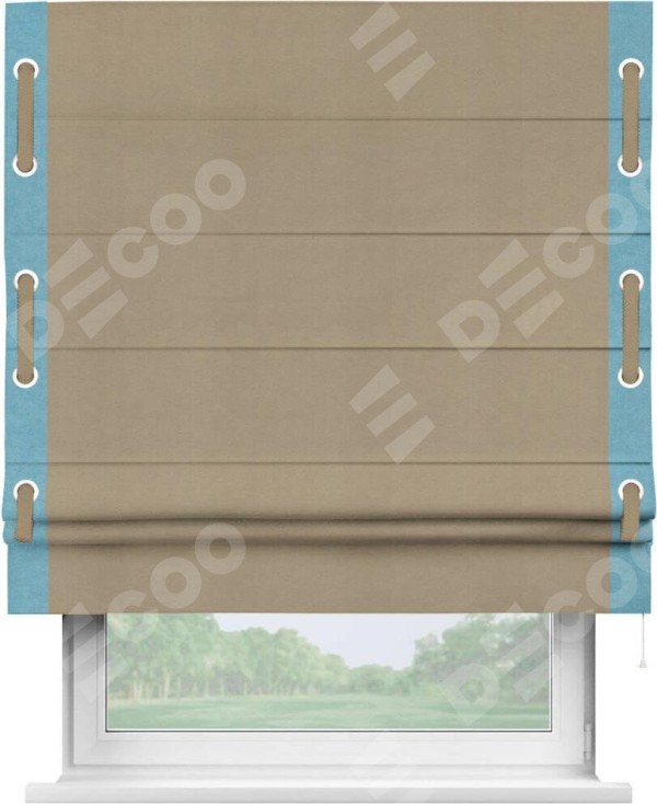 Римская штора «Кортин» с кантом Стрим Дуо (люверсы с пояском), для проема, ткань вельвет кофейный