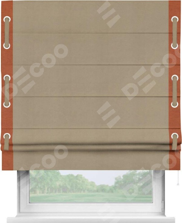 Римская штора «Кортин» с кантом Стрим Дуо (люверсы с пояском), для проема, ткань вельвет кофейный