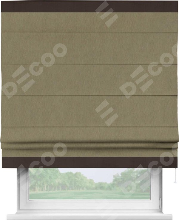 Римская штора «Кортин» с кантом Горизонт, для проема, ткань блэкаут однотонный бежево-золотой