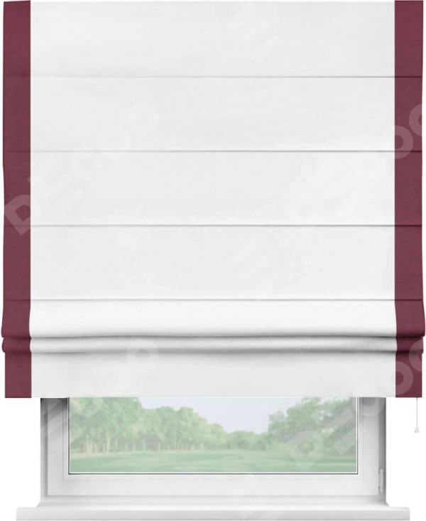 Римская штора «Кортин» с кантом Стрим Дуо, для проема, ткань вельвет белый