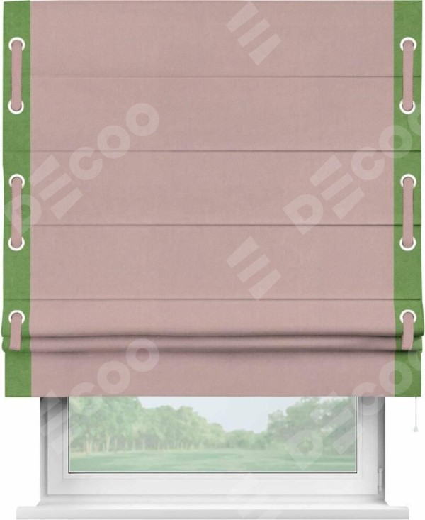 Римская штора «Кортин» с кантом Стрим Дуо (люверсы с пояском), для проема, ткань вельвет розовая пудра