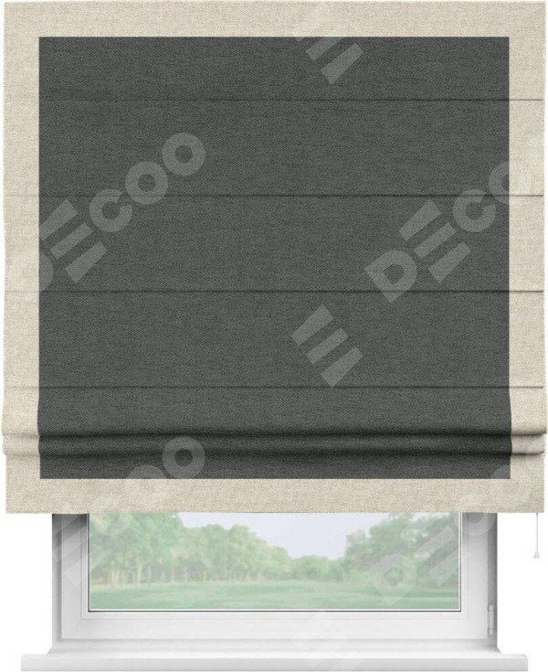 Римская штора «Кортин» с кантом Чесс, для проема, ткань стиф димаут графит