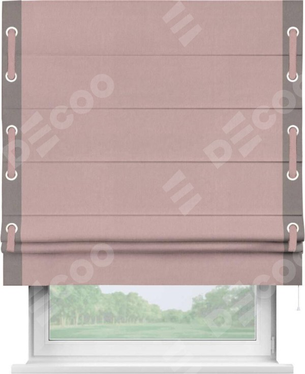 Римская штора «Кортин» с кантом Стрим Дуо (люверсы с пояском), для проема, ткань вельвет розовая пудра