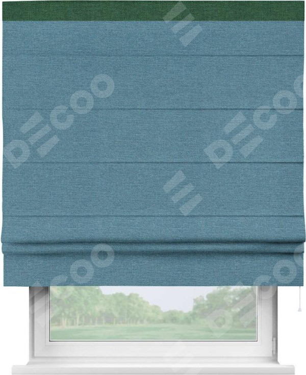 Римская штора «Кортин» с кантом Кинг, для проема, ткань лён голубой