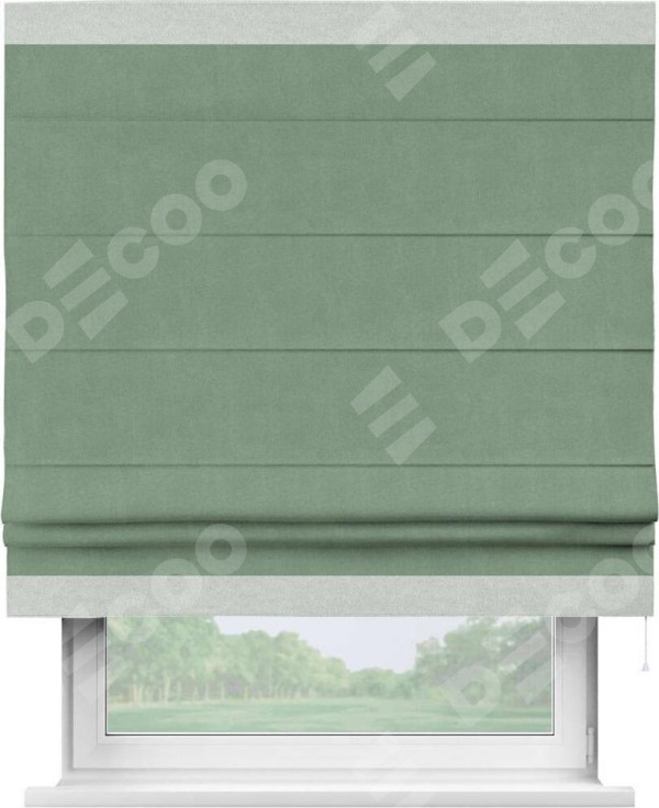 Римская штора «Кортин» с кантом Горизонт, для проема, лён блэкаут светло-бирюзовый