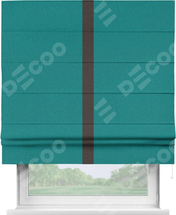 Римская штора «Кортин» с кантом Хайвэй, для проема, ткань лён димаут, тёмно-бирюзовый