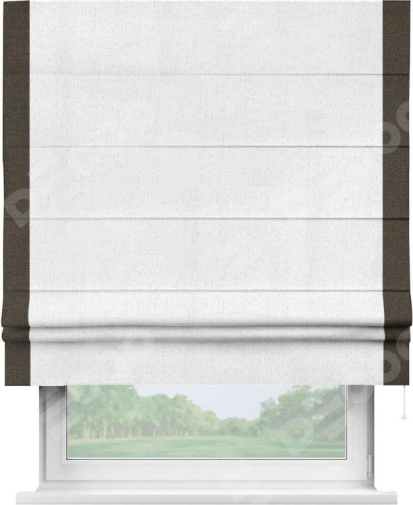 Римская штора «Кортин» для проема, лён белоснежный, с кантом Стрим Дуо