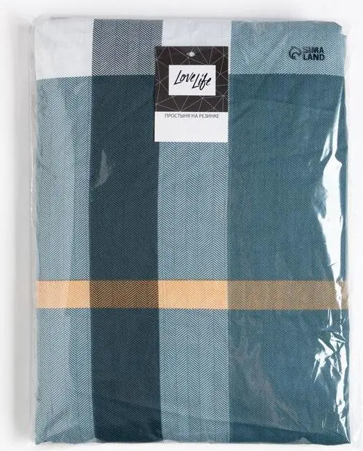 Простыня на резинке LoveLife 180*200*25см, "Клетка", 100% хлопок, сатин, 125г/м²