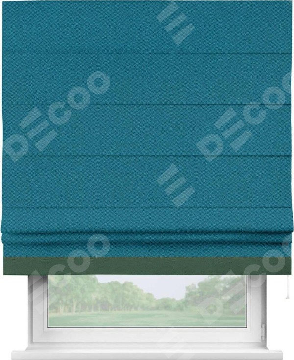 Римская штора «Кортин» с кантом Джестер, для проема, ткань лён димаут, светло-синий