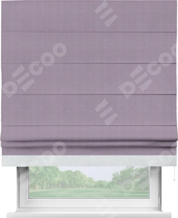 Римская штора «Кортин» с кантом Джестер, для проема, ткань блэкаут однотонный светло-сиреневый