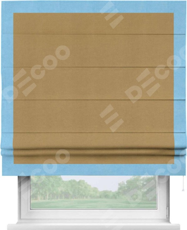 Римская штора «Кортин» с кантом Чесс, для проема, ткань вельвет горчица