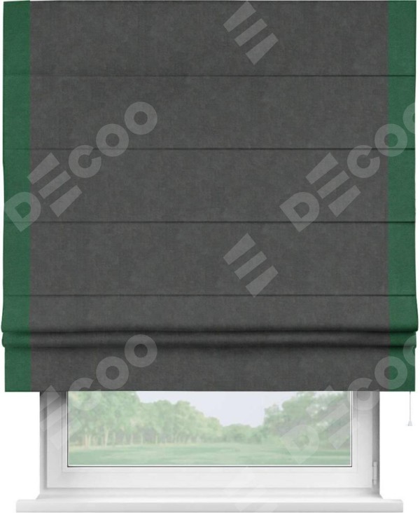 Римская штора «Кортин» с кантом Стрим Дуо, для проема, ткань вельвет цвет тёмно-серый