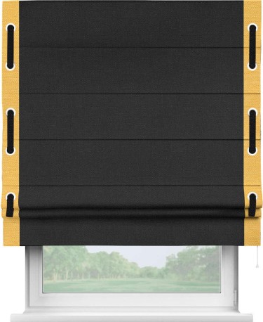Римская штора «Кортин» с кантом Стрим Дуо (люверсы с пояском), для проема, ткань лён черный