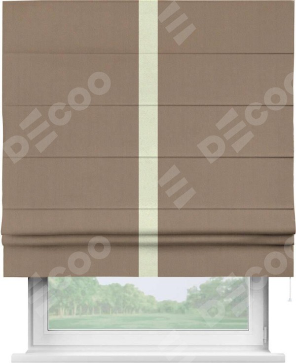 Римская штора «Cortin» для проёма, ткань блэкаут однотонный кофейно-бежевый с кантом Хайвэй