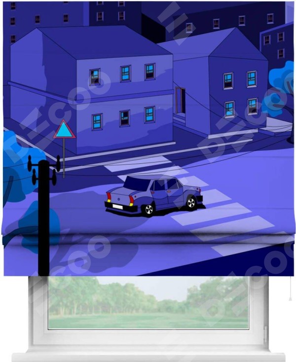 Римская штора «Кортин» для проема «Ночные улицы»