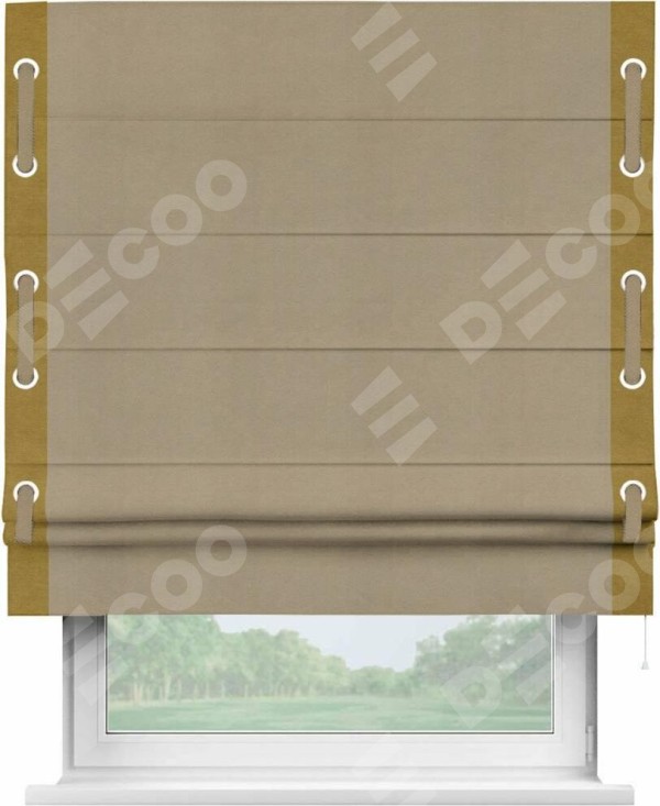 Римская штора «Кортин» с кантом Стрим Дуо (люверсы с пояском), для проема, ткань вельвет кофейный