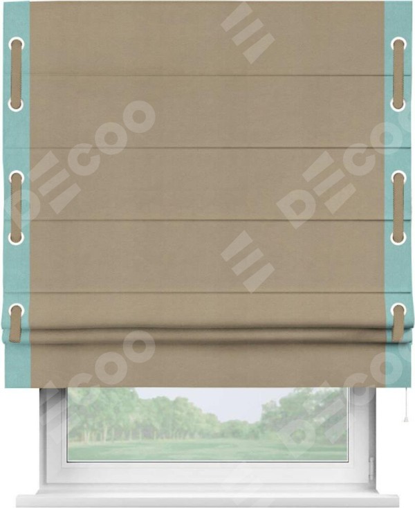 Римская штора «Кортин» с кантом Стрим Дуо (люверсы с пояском), для проема, ткань вельвет кофейный