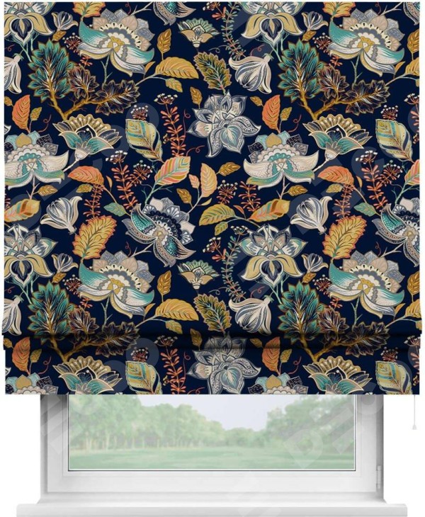 Римская штора «Кортин» для проема «Тёмный букет»