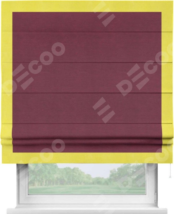 Римская штора «Кортин» с кантом Чесс, для проема, ткань вельвет бордовый