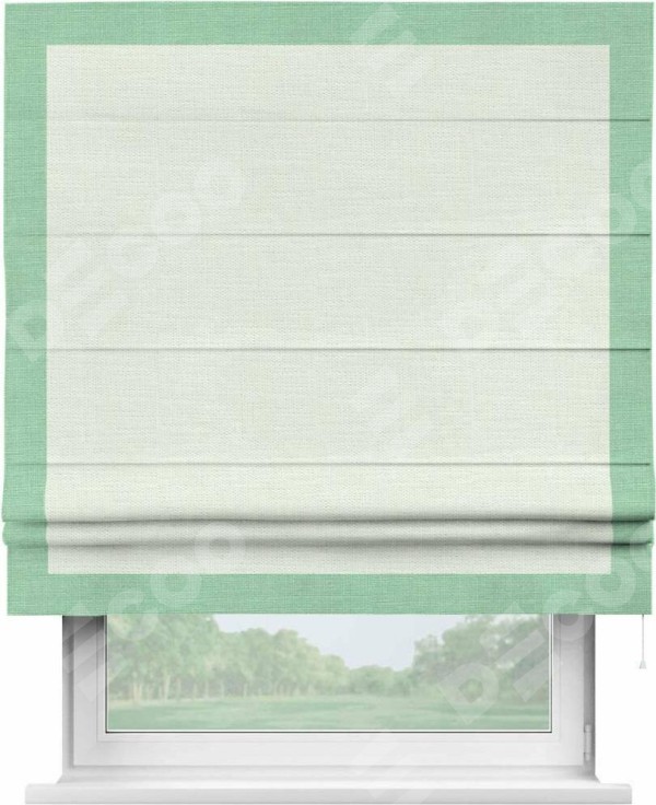 Римская штора «Кортин» с кантом Чесс, для проема, ткань лён молочный