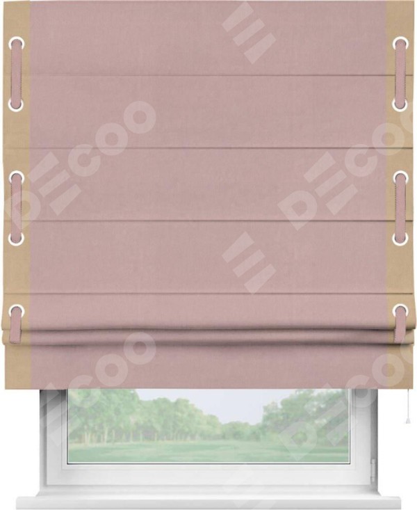 Римская штора «Кортин» с кантом Стрим Дуо (люверсы с пояском), для проема, ткань вельвет розовая пудра