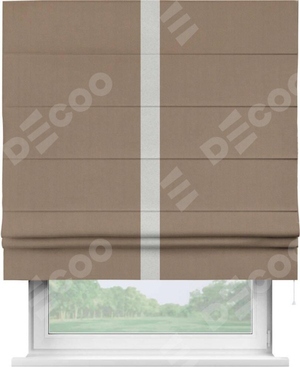 Римская штора «Cortin» для проёма, ткань блэкаут однотонный кофейно-бежевый с кантом Хайвэй