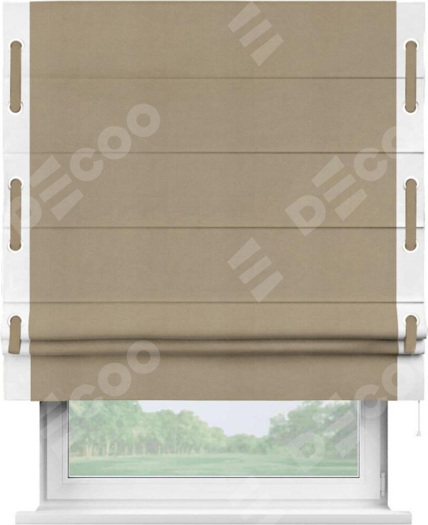 Римская штора «Кортин» с кантом Стрим Дуо (люверсы с пояском), для проема, ткань вельвет кофейный