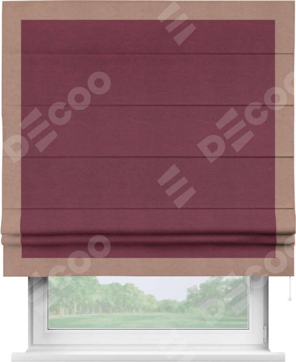 Римская штора «Кортин» с кантом Чесс, для проема, ткань вельвет бордовый